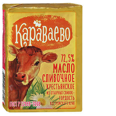 Масло сливочное Караваево Крестьянское 72,5%